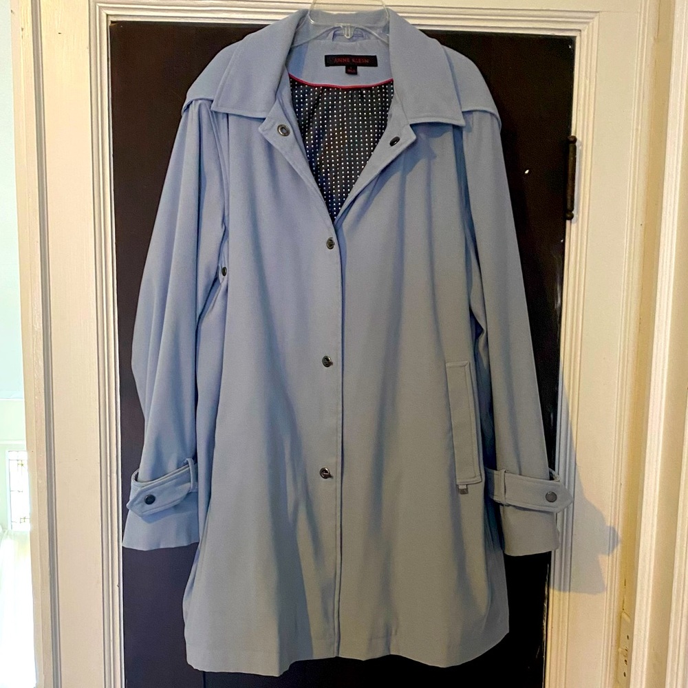Ann Klein Robin’s Egg Light Blue Weatherproof Swing Coat Raincoat Jacket Large